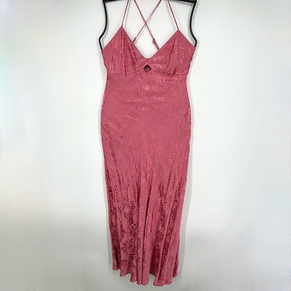 D. Ark Womens Small Sleeveless Long Dress Dusty Rose Pink Floral Satin Keyhole
